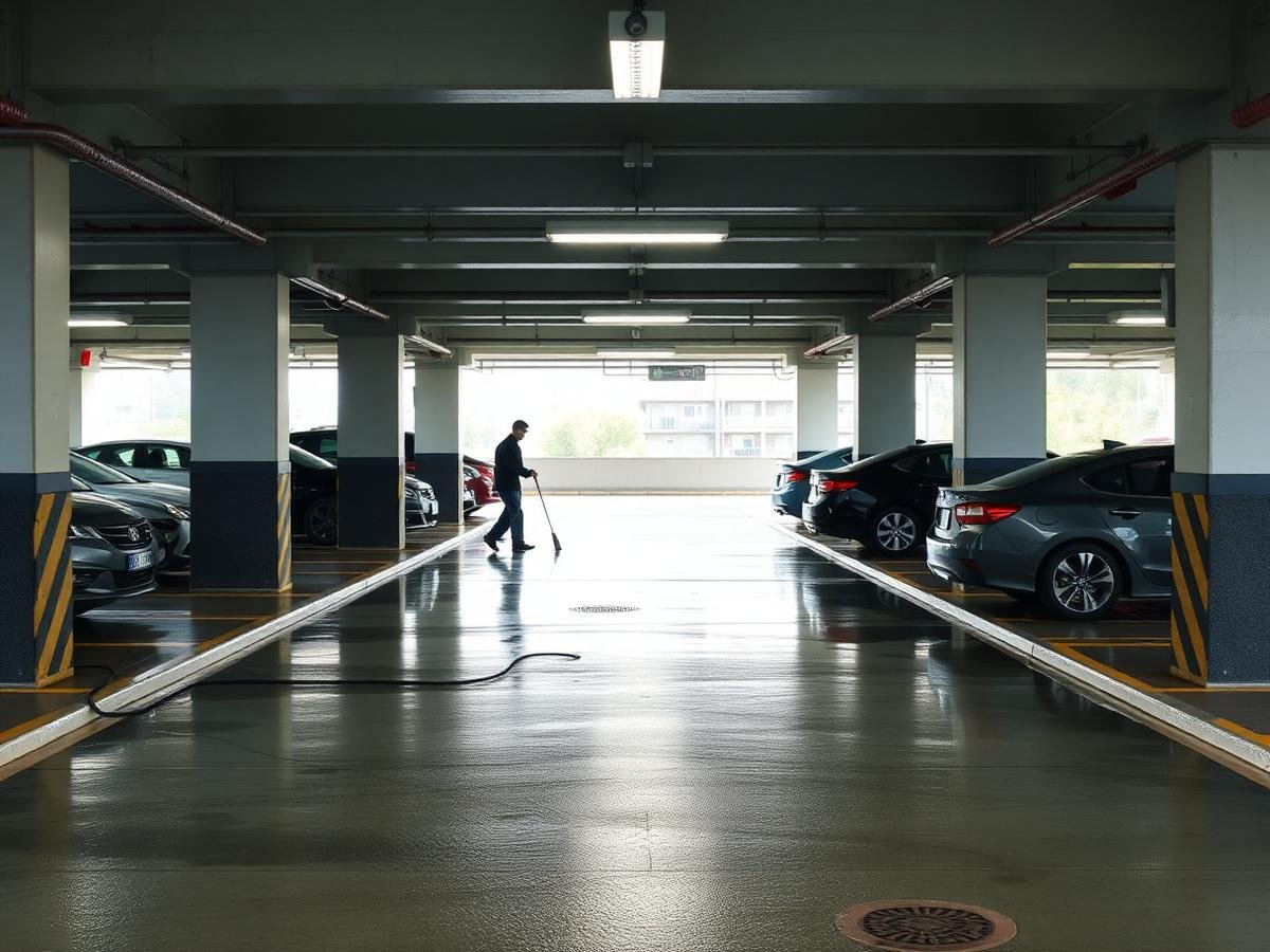 Clean car park level after maintenance cleaning