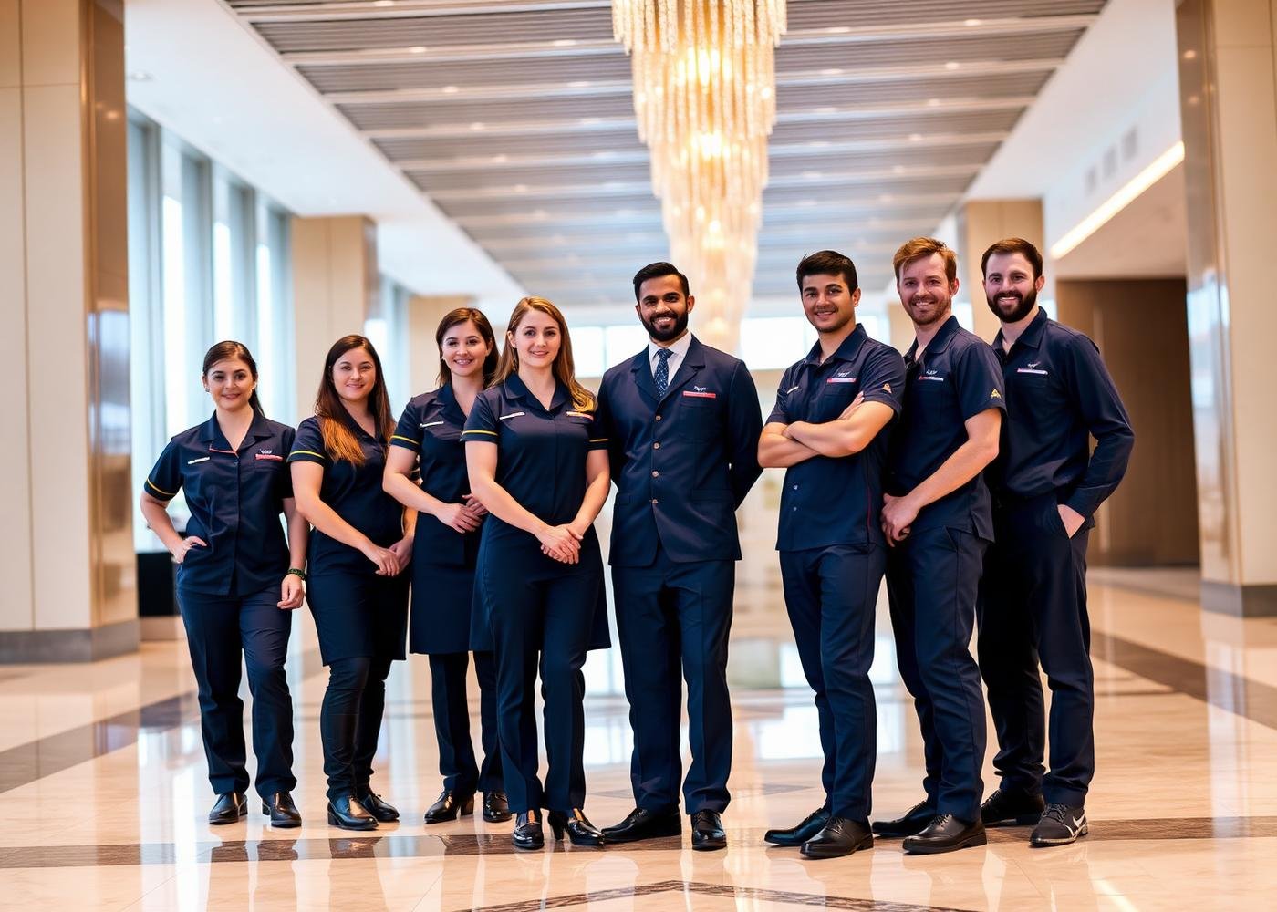 CVM professional cleaning team in a Dubai building lobby